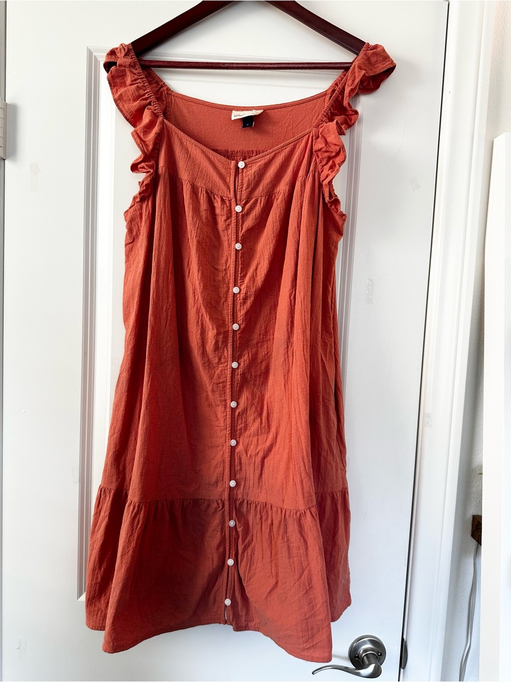 100% Cotton Universal Thread Rust Button-Front Ruffle Midi Dress XL